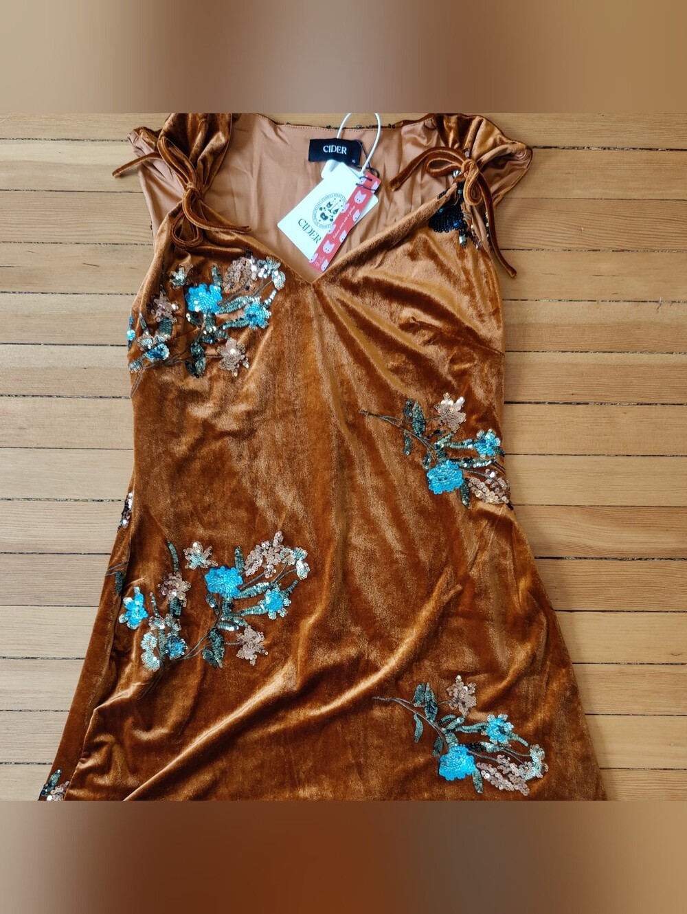 NWT Velvet Floral Sequin Mini Dress - Picture 2 of 7